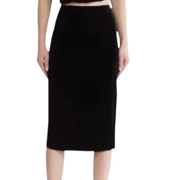 WAYF Velour Pencil Skirt in Rich Black - Picture 1 of 10